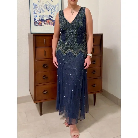 Pisarro Nights Dresses | Pisarro Nights Navy Beaded Maxi Dress | Color: Blue | Size: 8 | Threadgalore's Closet Pisarro Nights Dresses | Pisarro Nights Navy Beaded Maxi Dress | Color: Blue | Size: 8 | Threadgalore's Closet